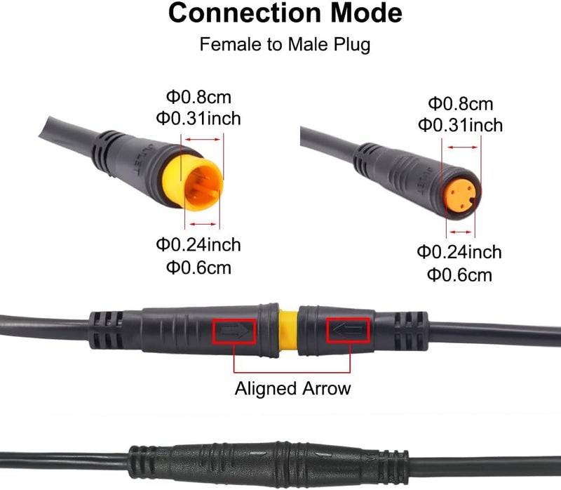 Wexplore Ebike extension cable for electric bike gear sensor, waterproof connector 2pin/3pin/5pin for extension of electric bike lights and screens - Image 2